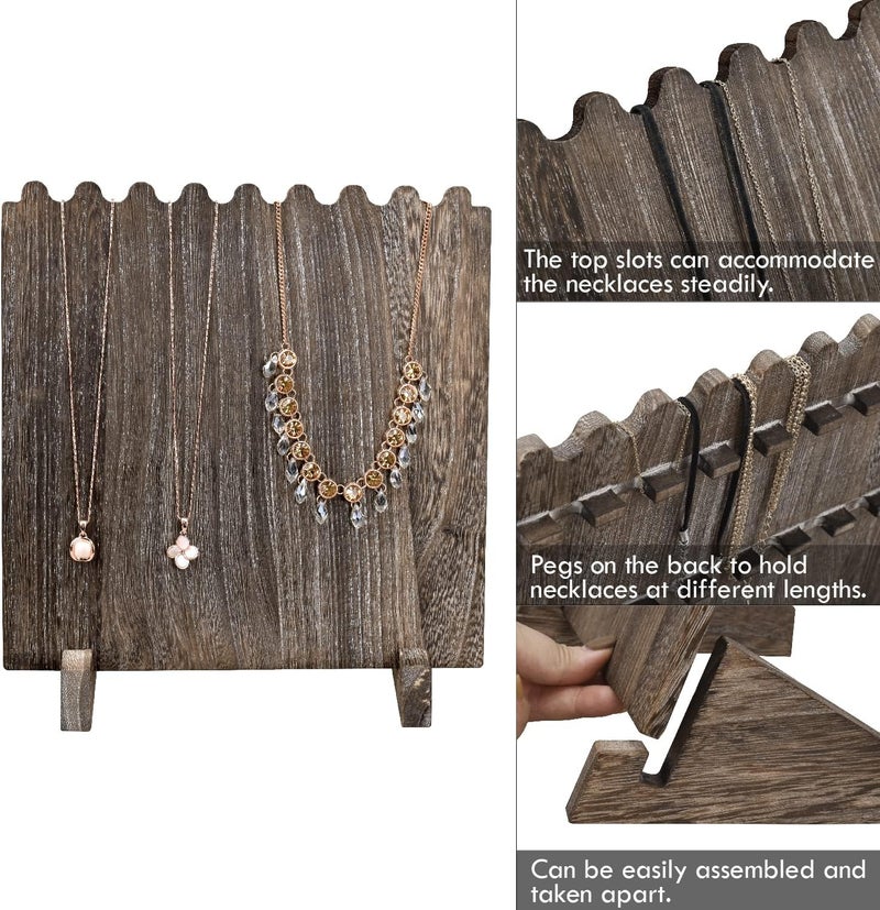 Ikee Design Set of 2 Wood Necklace Jewelry Display Stand for 8 Necklaces, Necklace Display Holder Organizer, Coffee Color - Image 4